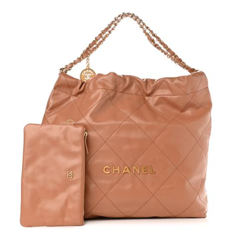 Chanel Shiny Calfskin Quilted Chanel 22 Camel 